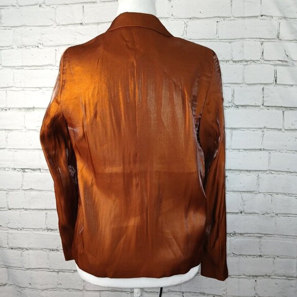 SEE YOU SOON SATIN COPPER COLORED LINED BLAZER WOMENS SIZE XS - Picture 3 of 8
